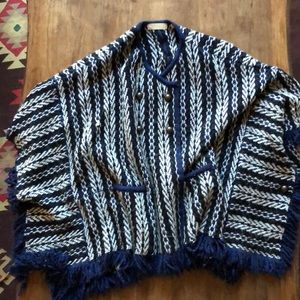 Anthro Blue Fringe Poncho